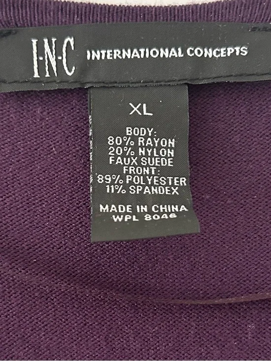 INC International Concepts Plum Open-Front Draped Faux Suede Cardigan - Picture 2 of 5